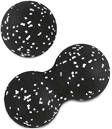 HENGBIRD Bola de automasaje, Blackball, Duo Ball Klein Self, bola de masaje de cacahuete, juego de bolas de lacrosse para columna vertebral, acupresión, fascitis plantar, reflexología (Blanco y negro)