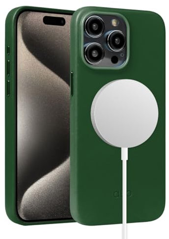 alto CLOP Series Étui de protection magnétique en cuir italien compatible avec iPhone 15 Pro Max et MagSafe (6,7, vert forêt)