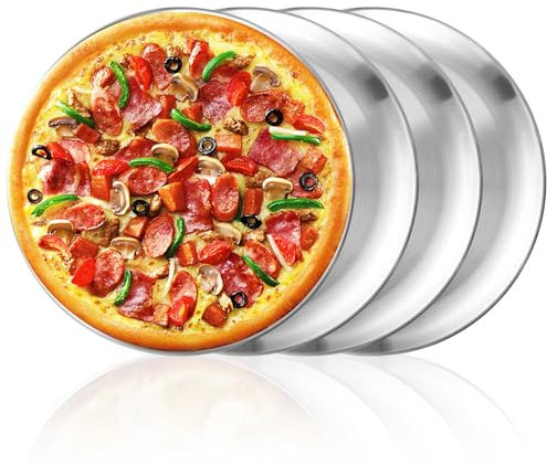 CYEER 4 Stück Pizzablech Rund 30cm, Pizzaform Edelstahl 12 Inch, Pizza Blech, Pizza Backblech zum Backen, Pizzablech Set für Backofen Backen, Einfach zu Reinigen＆Spülmaschinenfest