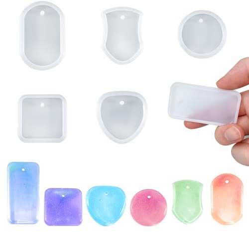 VINEST 6 Pezzi Stampi per Resina Epossidica del Ciondolo con Foro, Stampi in Silicone per Resina di Diverse Forme, Stampi Resina Epossidica Geometrici per Ciondoli Portachiavi Oggetti di Artigiana