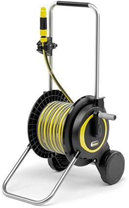 Kärcher Dévidoir HT 3.20 Compact et Mobile avec Pied Extra Large, poignée réglable en Hauteur, Support de seringue, Tuyau Kärcher de 20 m et Accessoires d'irrigation, Noir