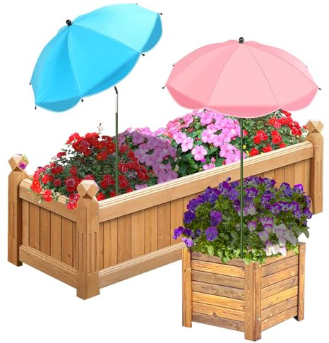 Confezione da 2 ombrelli per piante da esterno, 66 cm più grande, con angolo regolabile, parasole più alto di 110 cm, per piante, piante in vaso, aiuole (rosa e blu)