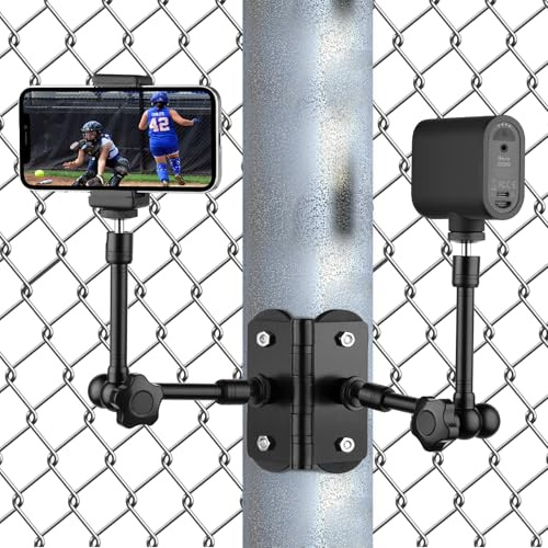 Mippko Magnetic Camera Fence Mount for GoPro/Mevo Start /insta360 /Pocket 3 /iPhone,Two 1/4-20 Slots Net Chain Link Fence Holder for Recording Baseball/Softball/Tennis Games (2 Magic Arms)