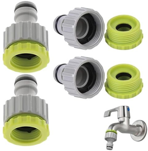 Conector de grifo Gardena de 4 piezas, adaptador de conexión de manguera de jardín, conector de grifo de jardín 2 en 1 de 1/2 pulgada y 3/4 pulgada, conexión de grifo, para riego de jardín (verde)