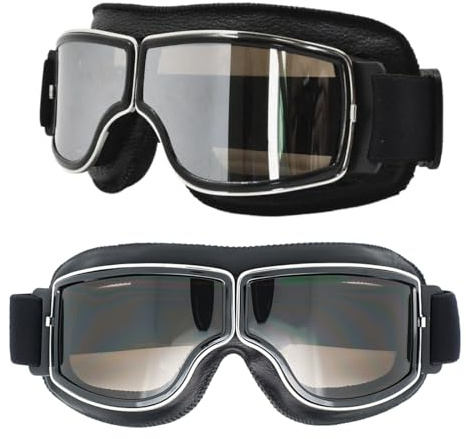 JYNVO Lunettes de moto coupe-vent, anti-poussière, anti-buée, UV, polycarbonate, unisex, pour hommes, vintage, tout-terrain, VTT, vélos, motos, ski, randonnée, sports, activités de plein air