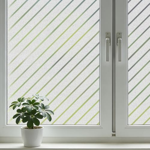 shinfly fönsterfilm diagonala ränder 90 x 200 cm – fönsterfilm ogenomskinlig, mjölkglasfolie självhäftande, statisk vidhäftning, anti-UV, insynsskydd och integritet