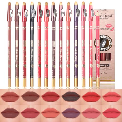 Ensemble de crayon à lèvres et de rouge à lèvres Miss Demi, formule douce et lisse, options de teintes multiples pour un contour et un maquillage des lèvres parfaits. (03, avec taille-crayon)