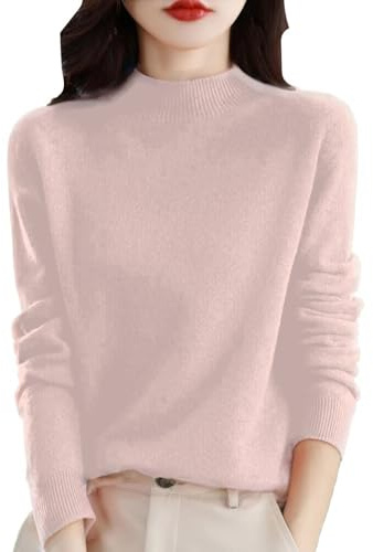 Générique Pulls en Cachemire pour Femmes, col Rond, Manches Longues, Doux, en Maille Unie (Pink,M)
