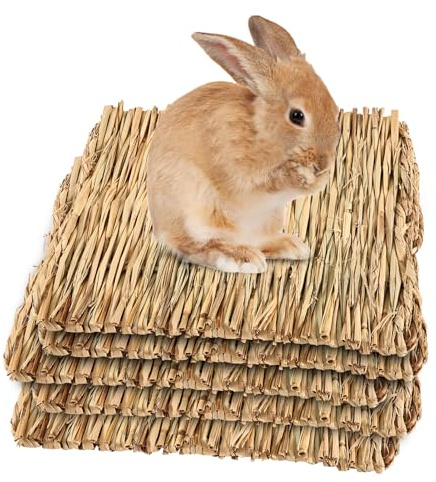 Tulov 5 Stück Grasmatte für Kaninchen – Handgewebte Natürliche Bettmatte, Essbares Kauspielzeug und Nest für Kaninchen, Meerschweinchen, Hamster, Papageien, Frettchen und andere Haustiere