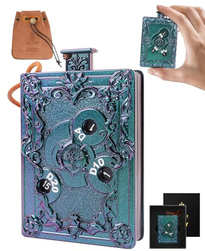MinZerTRPG Roulette Dice 3.0 – 7-in-1 Metal Polyhedral Dice in Magic Book Design | Mechanical Fidget DND Dice Set with Pouch | Collectible Gift for Wizard Players & Dice Goblins (Magic Book A)