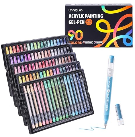 languo Lot de 90 stylos à encre gel acrylique 3D à pointe ogive de 1 mm pour papier noir, roche, verre, tissu, loisirs créatifs