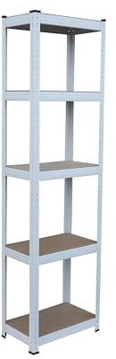 Relaxdays scaffale portacarichi 180x50x30 cm, 875kg, 5 Ripiani, Cantina/Garage, Bianco/Marrone