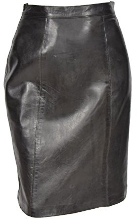 House Of Leather Femme Cuir véritable Genou Longueur Jupe Crayon 22 Pouces Club Bureau Casual SKT1 Noir