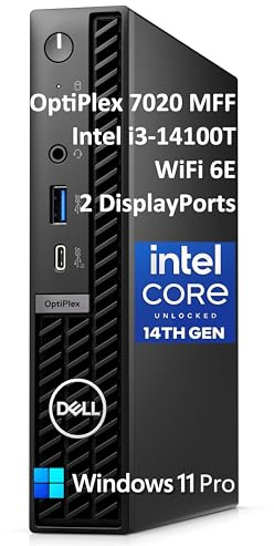 Dell OptiPlex 7020 MFF 7000 Mini Business Desktop Computer, 16GB DDR5 RAM, 512GB PCIe SSD, 14th Gen Intel Core i3-14100T (Beat i5-12400T), WiFi 6E, 2 DisplayPorts, HDMI, Type-C, Windows 11 Pro