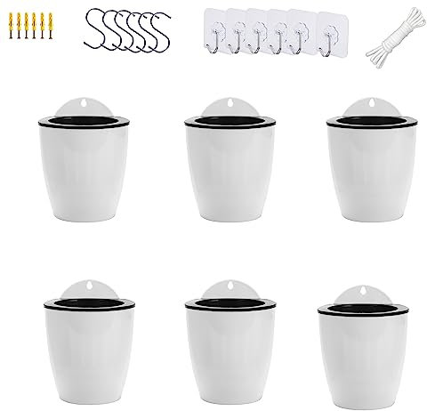 ORIMERC Confezione da 6 vasi da appendere verticali per giardino, montaggio a parete, finestra, contenitori rotondi in plastica per interni ed esterni, per piante, fiori, piante grasse, cucina,