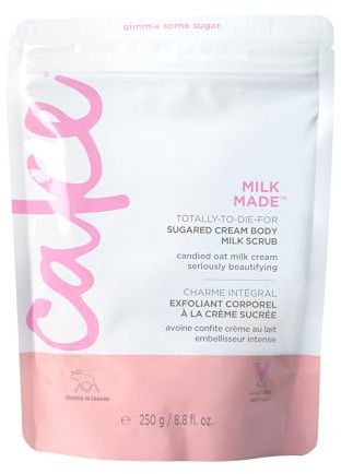 Cake Beauty Milk Made Vegan Body Sugar Scrub- Shea Butter, Candied Oat Milk & Marshmallow Root Extract - Gentle Exfoliating Hand, Leg, Foot & Body Sugar Soap Scrub & Moisturizing Shower Wash for Women