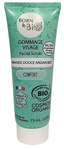 BORN TO BIO Gommage Visage Amande Douce Argan Bio Certifié Ecocert, Blanc, 75 ml