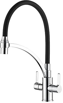 Ibergrif M22142-2 Robinet de cuisine extractible avec 2 fonctions de pulvérisation, mélange d'évier avec bec flexible Noir