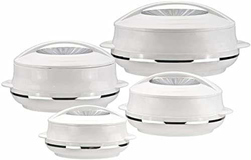 SCHOFIELD AND BLOOM Insulated Serving Dish Warmer with Lid Double Wall Hot Pot Casserole Stainless Steel Kitchenware Cold Hot Food Storage Containers Soup/Salad Bowl Set of 4 (Silver)