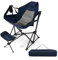 TANGZON Hammock Camping Chair, Folding Swinging Chair Recliner with Adjustable Backrest, Headrest, Cup Holder & Carry Bag, Portable Hiking Seat(with Retractable Footrest, Navy)
