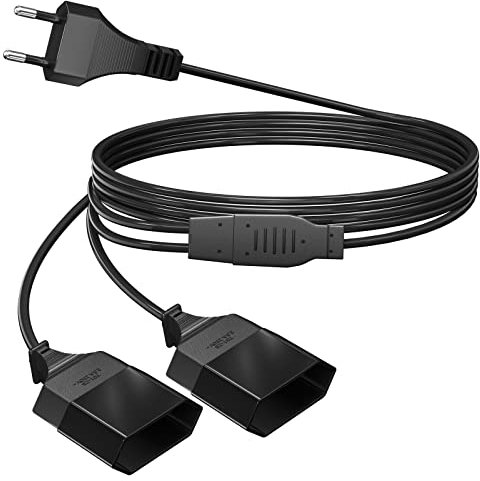 3M Stromkabel Verlängerung Netzkabel, 2-in-1 Verlängerungskabel Typ-C-Stecker Eurostecker auf Doppel Typ-C Euro Buchse, 0,75 mm² Max. 2,5A/250V für TV PC Computer Monitor Lampe Haushaltsgeräte,Schwarz