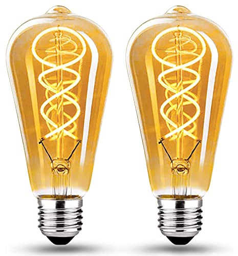 Edison Vintage Glödlampa E27 Dimbar 4W, LED Vintagelampa E27 Varmvit 2700K ST64 Spiralfilament Retro Glödlampa Idealisk för nostalgi och retrobelysning - Bärnstensglas - 2-pack