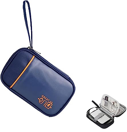 Borsa Accessori Elettronici,Organizer Cavi, Borsa da Viaggio Custodia Cavi Resistente All'acqua Borsa da Piccoli con Braccialetto Pochette Antiurto per Cavi USB, Schede SD, Caricabatterie（Blu marino）