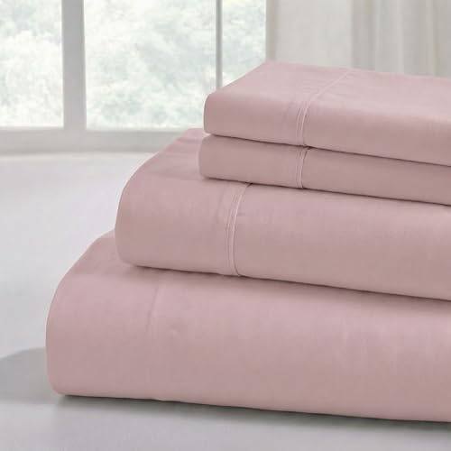 Modern Threads Soft Microfiber Solid Sheets - Luxurious Microfiber Bed Sheets - Includes Flat Sheet, Fitted Sheet with Deep Pockets, & Pillowcases Cameo Rose Full