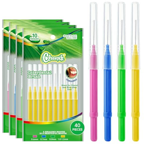 Annauiy 40 Stück Interdentalbürsten,Gemischt Größe 0,6/0,7/0,8/1,0-1,2mm-Für Zahnreinigung Zwischenräume,Zahnspangenreiniger,Zahnzwischenraumbürste,Häusliche Nutzung