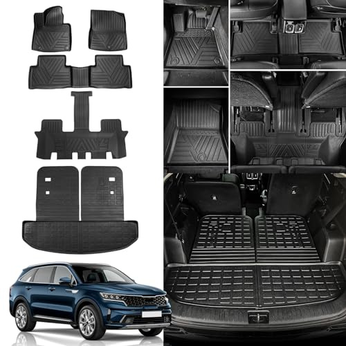 Rongtao Floor Mats & Backrest Mat for 2021-2024 Kia Sorento 6/7 Seats - Trunk & Back Seat Cover Protector
