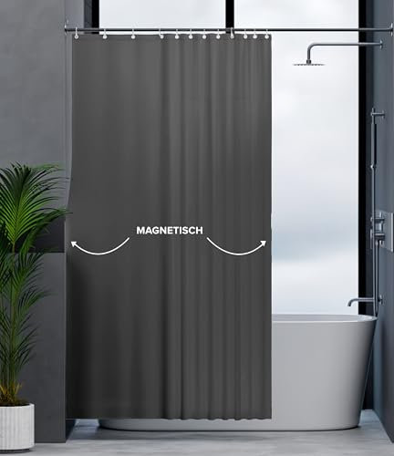 ovimar Magnetischer Duschvorhang Elgafossen grau waschbar schnelltrocknend Anti Schimmel Duschvorhang 120 x 200 cm Vorhang Blickdicht für Badewanne oder Dusche