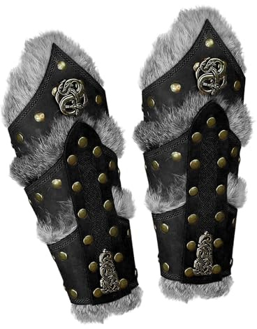 Bracelets vikings | Protège-bras médiéval Renaissance | Gants de chevalier punk rétro | Brassard en similicuir pour costume de festival, accessoires de costume viking, protecteur d'avant-bras, Noir,