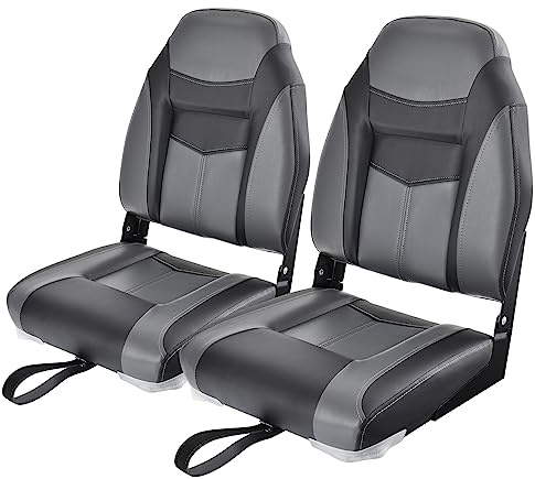 COSTWAY Asiento de Barco Plegable con Respaldo Alto, Asientos Barco con Cojín Acolchado Suave, Asiento de Capitán Plegable y Ergonómico, 42 x 50 x 51 cm(negro, 2)