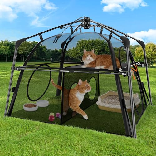 Extra Large Catio Outdoor Cat Enclosure Rywell 2-Tier Cat Tent for Patio, Balcony, Indoor & Camping, Foldable Outdoor Cat Playpen with Windows, Weatherproof Sunproof (Carry Bag Included)