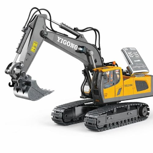 Generico Escavatore Telecomandato Bambini con Pala in Metallo – 11 Canali, Luci e Suoni Realistici, Giocattolo Cantiere RC Resistente – Regalo per Bambini 6 7 8 9 10 Anni - Giallo