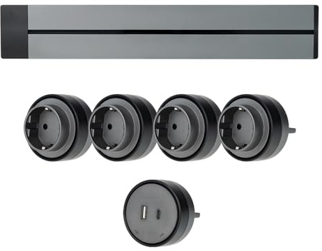 MASTERLED [Garantía Europea] Carril Enchufe Pared, hasta 7 Tomas, Regleta Lineal, raíl Modular, conexión Deslizante, Riel eléctrico, Power Strip, 50cm (3 Schuko + 2 USB)