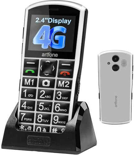 artfone A400 4G Seniorenhandy ohne Vertrag | 2,4 Zoll Farbdisplay | Dual SIM mit Notruftaste | Rentner Handy große Tasten | 1800 mAh Akku Lange Standby-Zeit | Großtastenhandy mit Ladestation