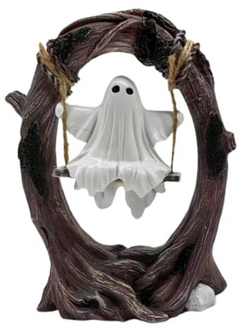 Chiusuet Fantasma en un columpio de árbol, bonita figura de fantasma oscilante para decoración de interiores, decoración divertida de árbol de fantasmas para escritorio, estantería, jardín, patio