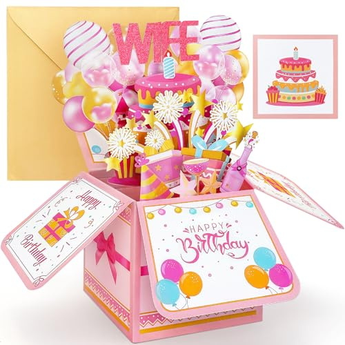 YianHien Wife Birthday Card, 3D Pop Up Birthday Card for Wife, Sweet Happy Birthday Cards Gifts for Women Female Adult UK, Popup Greeting Cards from Husband, Creative Keepsake Birthday Gift for Her