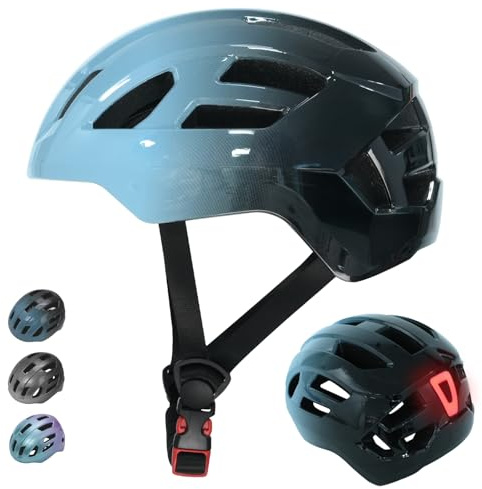LIRENGUI Casque de vélo avec feu arrière pour Enfants garçons et Filles, feu arrière Rechargeable de sécurité, dégradé de Couleur et légèr Casque réglables pour Multi-Sports (Bleu Gris, S)