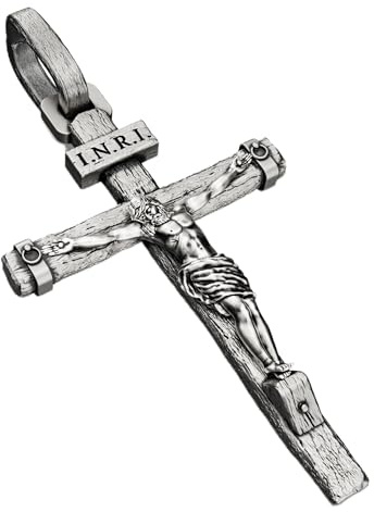 ZENLUNANO Crucifix Cross Necklace Medium - Exquisite Jesus Pendant Only, Slatted Cross, Antique Silver Plated, Fade-Resistant, Skin-friendly, Christian Jewelry for Men and Women