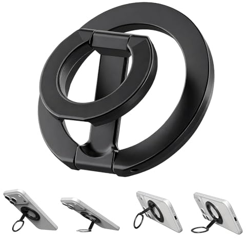 Soporte Anillo Magnético Movil para MagSafee, Agarre Magnético Móvil para MagSafe con Doble Bisagra Mejorada Anillo Metálico para iPhone 17, 16, 15, 14, 13, 12, 11 Pro MAX, Android