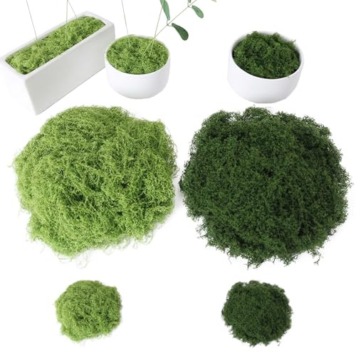 Soomuct 200g Artificial Moss, Moss for Wreath Making, for Plant Garden Lawn Crafts Decoration Landscaping Model Making (Dark Green + Apple Green)