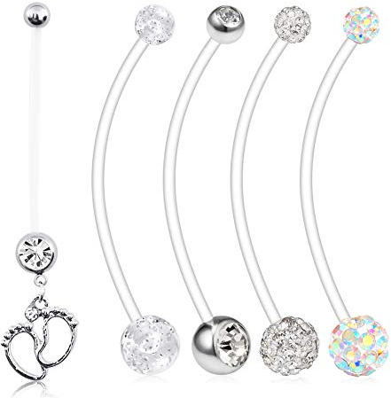 AceFun 5 Pezzi Flessibile Bioflex Gravidanza anello ombelico Barbell 14 Gauge piercing gioielli 38mm Lunghezza regolabile
