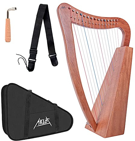 Harp, AKLOT 15 Strings Mahogany Harp 22 Inch Height for Adult Professional Beginner with Tuning Wrench,Black Gig Bag,Strap (NO Spare String, International Standard Strings)