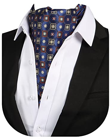 Beaface Cravate Ascot pour homme - Motif cachemire floral - Jacquard tissé - Mariage d'affaires - Fête décontractée, bleu marine, taille unique