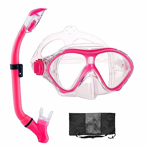 HH HHAO SPORT Kinder Schnorchelset, Tauchset Schnorchelmaske Premium Faltbarer Silikon Dry Schnorchel und Anti-Leck Anti-Fog Taucherbrille Professionelle Schnorchel Set für Kinder