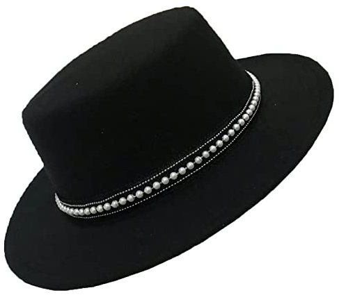 B-HOT Cappello classico Fedora a tesa larga per donna uomo in feltro Panama Flat Top Jazz Cap con fascia rimovibile, Nero , Taglia unica