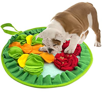 WishLotus Slip-Free Pet Snuffle Mat with Hanging Rope, Snuffle Mat for Dogs to Consume Energy and Relieve Stress, Pet Snuffle Mat for Rabbits, Hamsters, and Dogs to Improve Digestion (Three Flowers)
