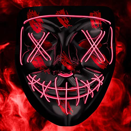 Balinco LED Maske mit 3 Leuchtmodi - perfekt für Techno DJ | Halloween | Cosplay | Karneval | Gruselmaske | Neon Maske | als Ergänzung zum Horror Kostüm (Rot)